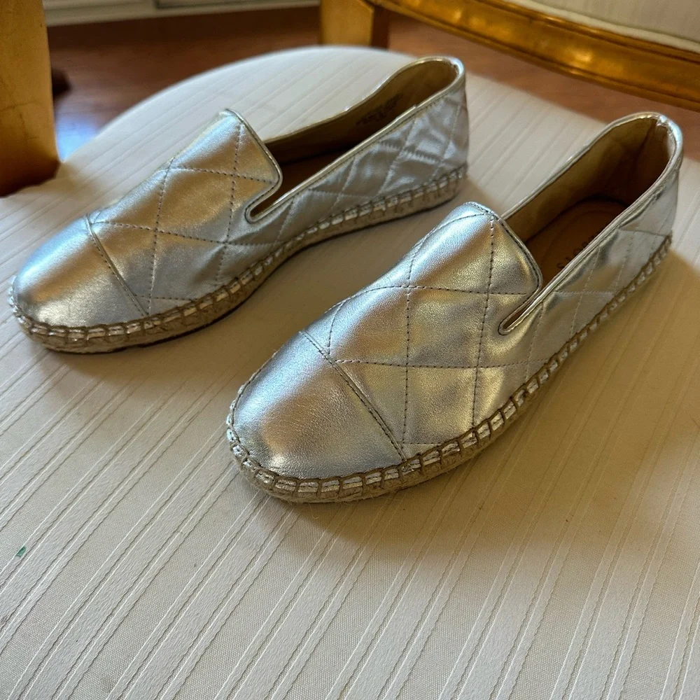Talbots Silver Quilted Espadrille Slip-Ons New